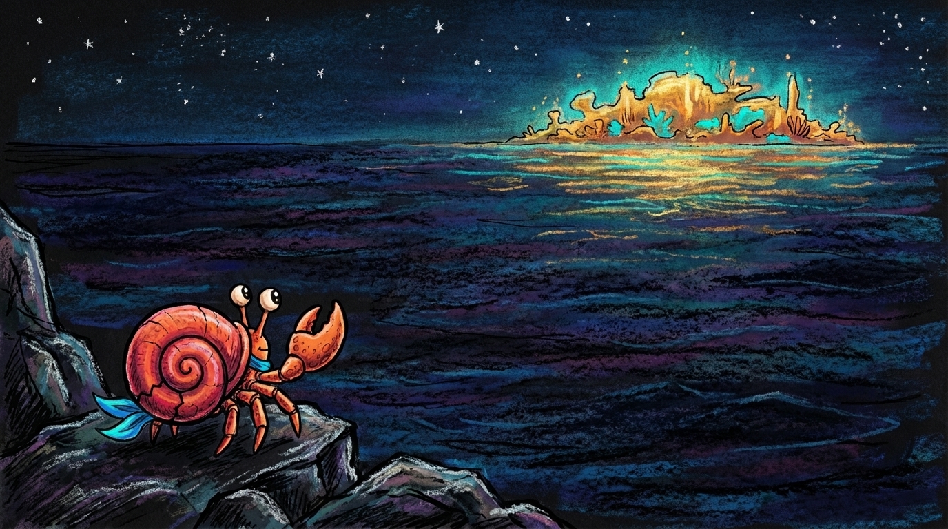 Claw looking out at Freedom Reef on the horizon